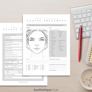 Skin Analysis Facial Form Template, Esthetician Aesthetic Skincare ...