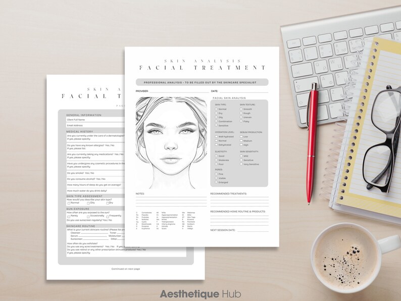 Skin Analysis Facial Form Template, Esthetician Aesthetic Skincare ...