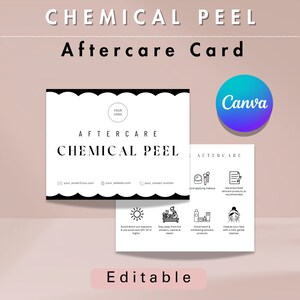 Edytowalna karta pielęgnacji po peelingu chemicznym, formularz mini szablonu Canva dla kosmetyczki Medspa Skincare Treatment Guide Instrukcje dla klientów po peelingu