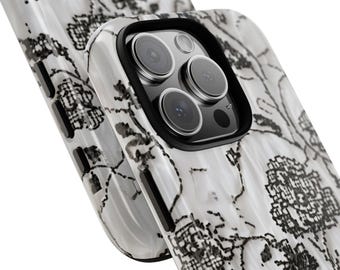 Black and White Floral iPhone Case, Vintage Sketch Art