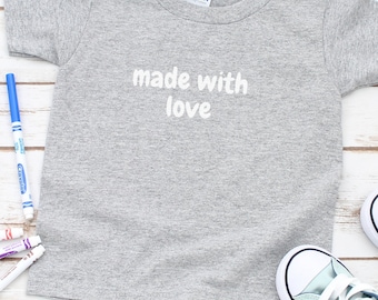 T-shirt Made with Love per bambini, maglietta carina, classica, moderna, regalo di compleanno