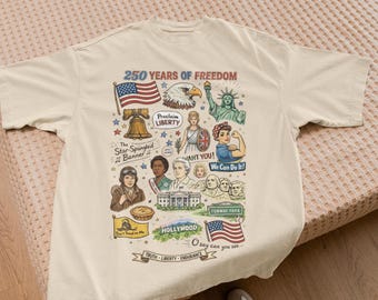 250 Years of Freedom  Comfort Colors Shirt | Vintage American Patriotic 4th of July Gifted Tee Tee, Semiquincentennial Gift