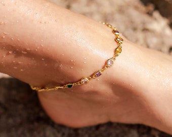 14k enkelband met kristallen kralen, gouden bedel enkelband | Gouden kristallen enkelband | Bruidsmeisjescadeau| Gouden cadeau voor haar 14k gold filled enkelbandje