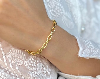 Pulsera de cable delicada de oro, pulseras de cadena para mujer, pulseras de dama de honor, pulsera gruesa de oro, pulsera ajustable para mujer, regalo para ella