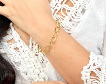 14k Gold filled cable bracelet, gold chunky bracelet, gold chain bracelet, gift for her