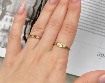 Gold initial ring, dainty initial ring, tiny engraved ring, letter ring, personalised signet ring, custom ring gift for her
