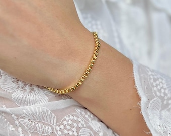 Gold box chain bracelet, gold filled dainty bracelet, gift for her, minimalist bracelet gold for women, handmade bracelet