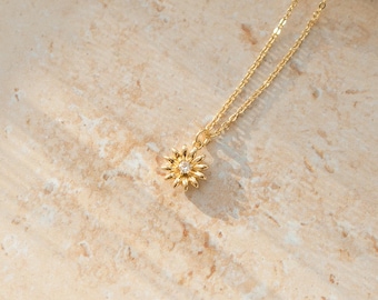 14k Gold Filled Sunflower Necklace, Dainty Handmade Pendant