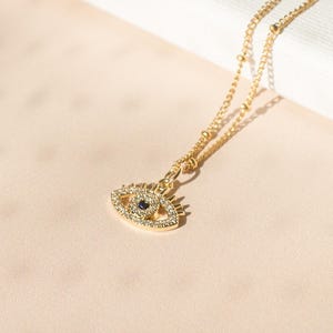 Gold Evil Eye Pendant Necklace – Handmade Waterproof Jewelry, Non Tarnish Protection Charm, Gift for Her