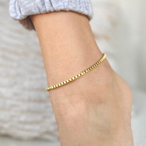 Tobillera de cadena de caja dorada, tobillera de oro para mujer, pulsera de cadena para el tobillo, tobilleras bañadas en oro para ella, tobillera de playa, regalo para ella