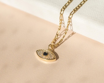 Colar delicado de ouro com mau-olhado – Pingente artesanal à prova d'água, joia com amuleto da sorte sem manchas