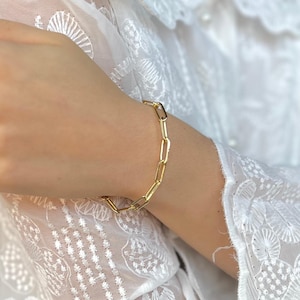 Gold paperclip bracelet, gold filled thick chain bracelet, paperclip bracelet for women, gold bracelet for her, birthday gift for her