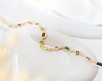 14k Rainbow Crystal Bracelet, Gold Charm Bracelet | Gold crystal  bracelet | Bridesmaid gift| Gold gift for her 14k Gold filled bracelet