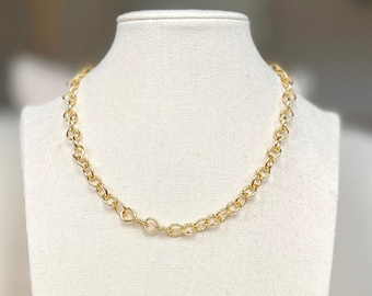 Collier chaîne en rempli d'or, gros collier en or, collier forçat pour femme, gros tour de cou en chaîne, tour de cou rempli d'or pour femme