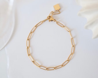 18k Gold Paperclip Chain Bracelet, Thin Gold Link Bracelet, Gift for her, Dainty Gold Bracelet, Minimalist Chain Bracelet