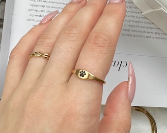 Gold Paw Ring, Pet Memorial gift, dog memorial ring, dainty signet ring, paw jewelry, dog lover gift, gift for her
