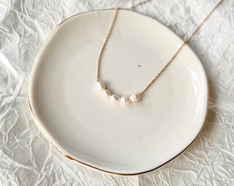 Delicado collar de perlas, collar de perlas genuinas, joyería de perlas para bodas, collares de perlas para mujeres, gargantilla de oro, regalo para ella