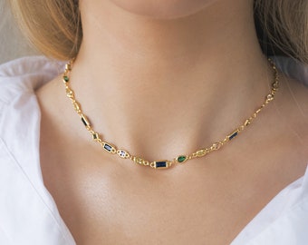 14K Gold Crystal Necklace, Gold Charm Choker Necklace Crystal Minimalist Necklace Bridesmaid gift gift for her 14k Gold filled choker