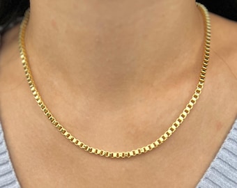 14k gold box chain, gold dainty chain for women, box chain choker, handmade box chain necklace, minimalist chain necklace women
