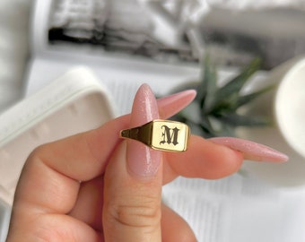 Monogram Signet Ring, Gold Statement ring, Initial engraved ring, letter ring, personalised signet ring, custom ring gift for her