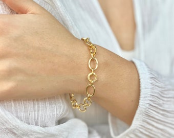 Gold filled bracelet, bracelets for women, gold filled chain bracelet, mixed chain bracelet, bracelet for her, gift for her