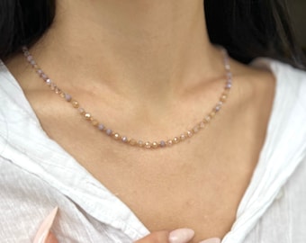 Dainty crystal necklace, beaded necklace, gold minimalist necklace, beaded charm necklace, necklaces for women, gift for her