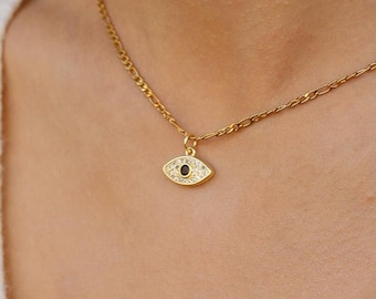 Handmade Evil Eye Necklace – Gold Pendant, Waterproof Non Tarnish Jewelry, Minimalist Protection Necklace