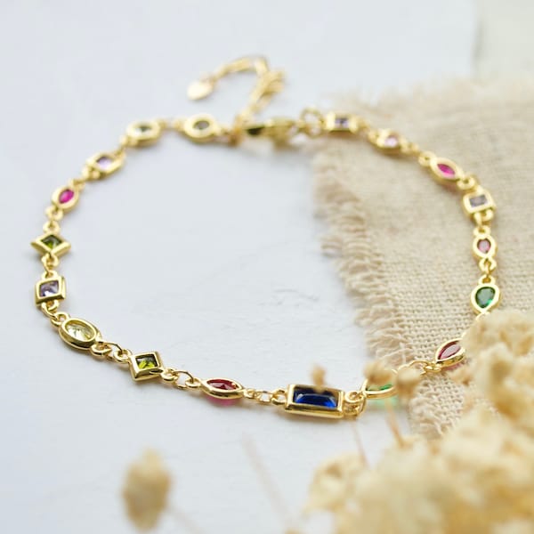 14k Regenbogen Kristall Fußkettchen, Gold Charm Fußkettchen | Gold Kristall Fußkettchen | Brautjungfer Geschenk | Gold Geschenk für sie 14k Gold gefüllt Fußkettchen