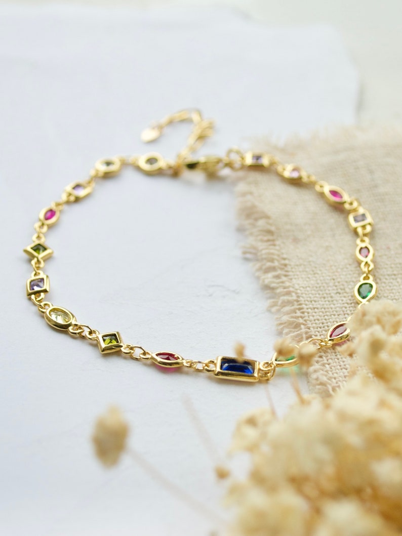 14k Rainbow Crystal Anklet, Gold Charm Anklet Gold crystal ankle bracelet Bridesmaid gift Gold gift for her 14k Gold filled anklet image 1