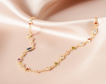 Gold Filled Charm Necklace, Crystal Choker Necklace Dainty Gold Minimalist Necklace Bridesmaid gift for her 14k Gold filled choker