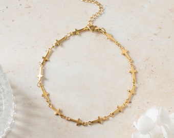 18k gold chain anklet, dainty gold cross anklet, chain ankle bracelet, summer anklet for women, gift for her