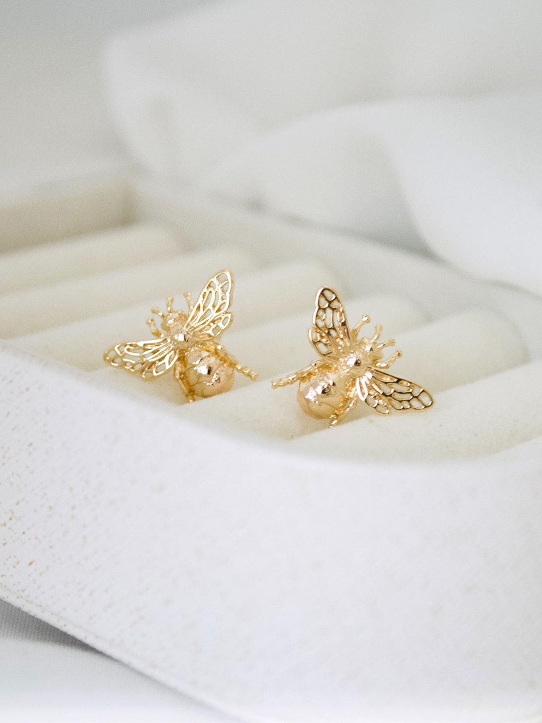 14k Gold Bee Earrings, Gold Filled Bee Stud Earrings Bee