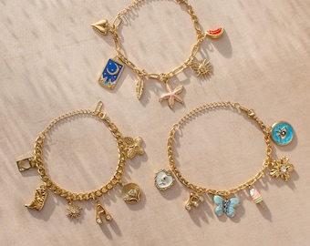 Build Your Own Custom Charm Bracelet for Women, WATERPROOF CHARM BRACELET, Vintage Chunky Charm Bracelet, Personalized Gift for her