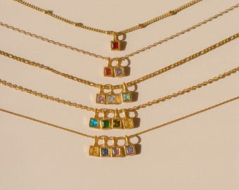 waterproof - birthstone necklace - hypoallergenic nickel free - tarnish free - custom personalized charm necklace - 18k gold plated - gift