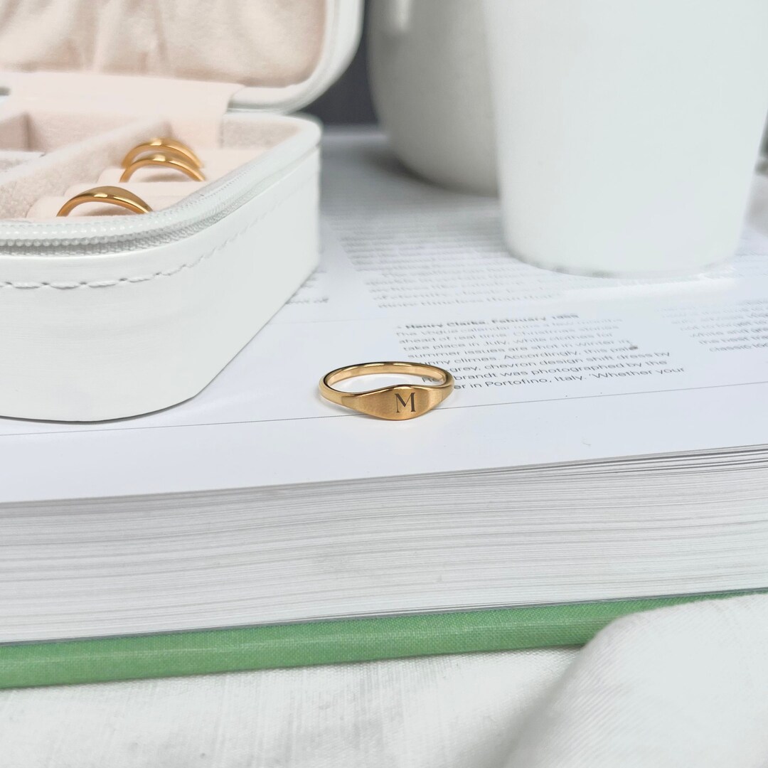 Dainty Initial Ring, Gold Initial Ring, Tiny Engraved Ring, Letter Ring ...