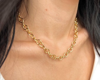 Grosse chaîne remplie d'or, gros collier en or, collier forçat pour femme, tour de cou grosse chaîne, tour de cou rempli d'or pour femme