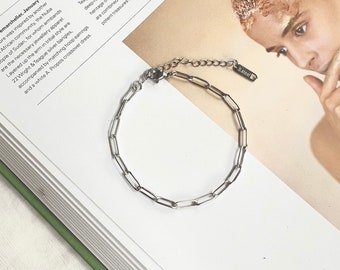 Silver Paperclip Chain Bracelet, dainty bracelet, White gold Link Bracelet, Gift for her, thin silver Bracelet, Minimalist Chain Bracelet