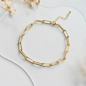 14k Gold paperclip bracelet, gold filled thick chain bracelet, paperclip bracelet for women, gold bracelet for her, birthday gift for her
