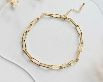 14k Gold paperclip bracelet, gold filled thick chain bracelet, paperclip bracelet for women, gold bracelet for her, birthday gift for her