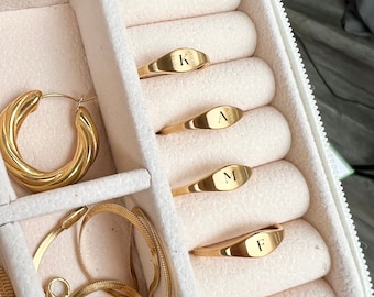 Dainty initial ring, Gold initial ring, tiny engraved ring, letter ring, personalised signet ring, custom ring gift for her