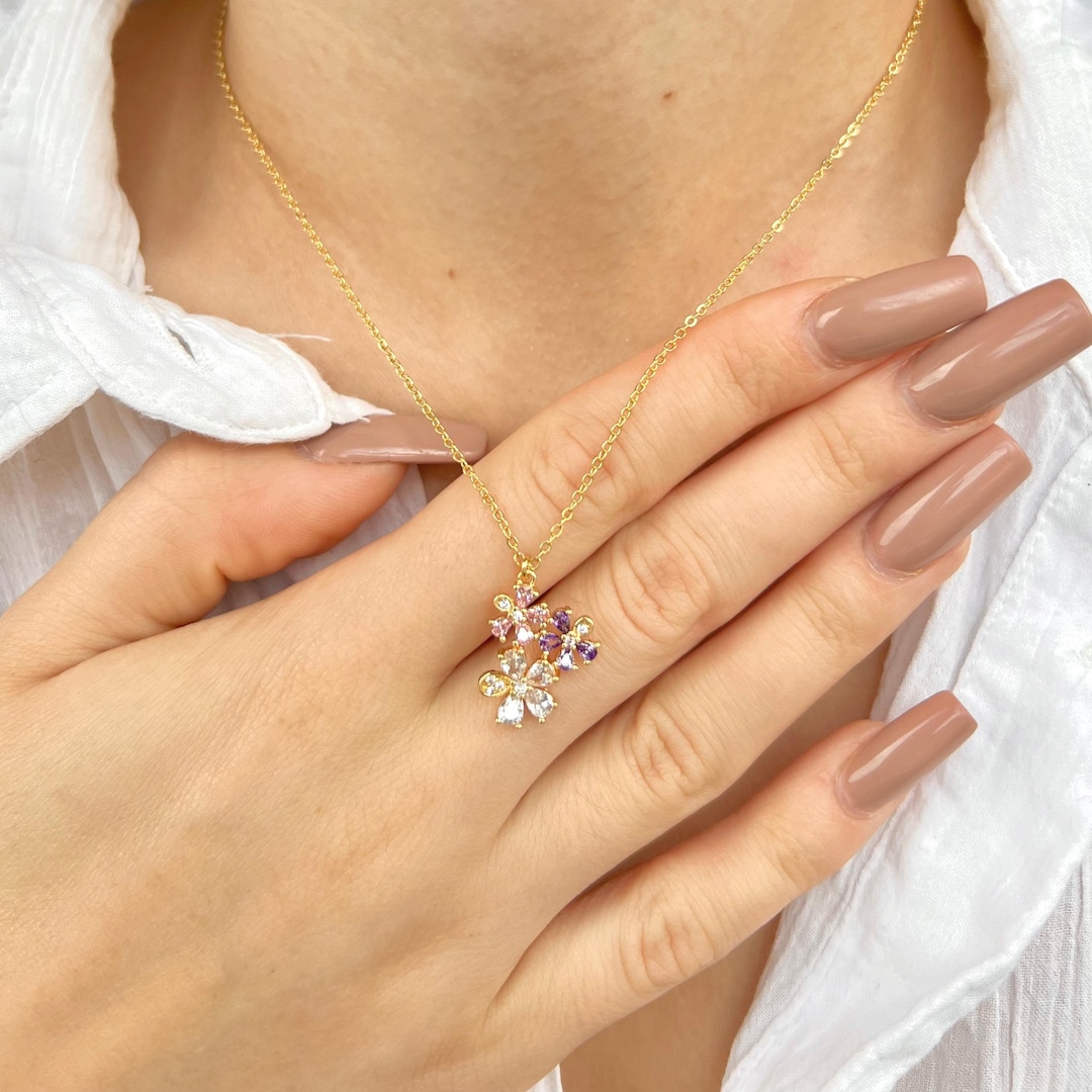 14k Rose Gold Daisy Pendant Necklace - Diamond Center & Sapphire Petals, 16 Inch Chain - View #2