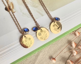 Family Birth Flower Bouquet Necklace, Gold combined Birth flowers pendant Birthstone Jewelry Dainty birth month flower bouquet, gift for her