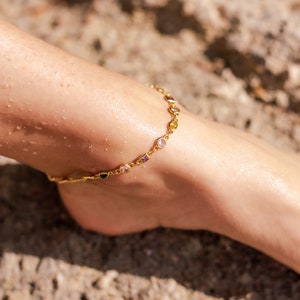 14k Rainbow Crystal Anklet, Gold Charm Anklet Gold crystal ankle bracelet Bridesmaid gift Gold gift for her 14k Gold filled anklet image 2