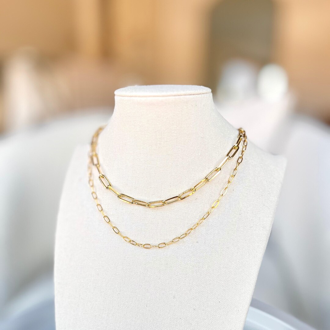 2 Gold Necklace Stack, Layered Necklace Set, Paperclip Chain Necklaces ...