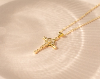 14k gold filled kruis hanger ketting, choker ketting, gouden Jezus ketting, religieus cadeau, geloof sieraden, cadeau voor haar