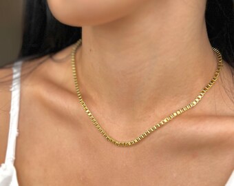 Gold filled box chain, gold dainty chain for women, box chain choker, handmade box chain necklace, minimalist chain necklace women