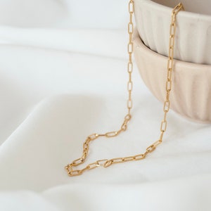 18k gold paperclip chain necklace, dainty link chain necklace, waterproof chain, paperclip chain, handmade necklace, gift for her