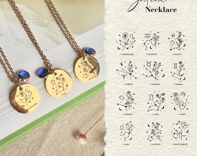 18k gold zodiac necklace, zodiac jewelry, aries necklace, taurus necklace aquarius capricorn leo necklace libra gemini necklace