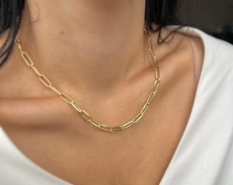 Gold paperclip chain, gold filled paperclip necklace, gold chain necklace for women, gold woman chain, chunky paperclip chain, gift for her