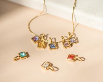 Aangepaste geboortesteen-bedelketting, waterdichte aanslagvrije sieraden, 18 kt verguld, hypoallergeen nikkelvrij cadeau voor haar